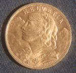 1927 Swiss Helvetia 20 Francs Gold Coin