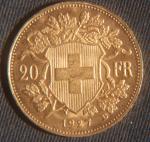 1927 Swiss Helvetia 20 Francs Gold Coin