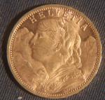 1927 Swiss Helvetia 20 Francs Gold Coin