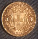 1927 Swiss Helvetia 20 Francs Gold Coin