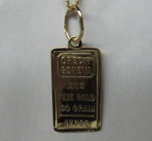 14K Solid Gold .585 Ingot Pendant 0.50g