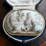 French Enamel Hand-Painted 14k Gold Brooch