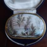 French Enamel Hand-Painted 14k Gold Brooch