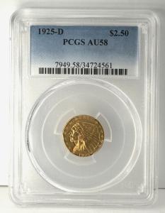 1925 D Quarter Eagle Gold Coin - Indian Head