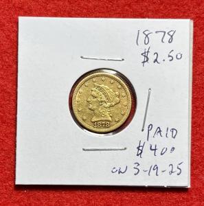 1878 Liberty Head Gold Quarter Eagle Coin