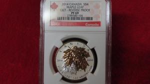 2014 Gold Gilt Silver Maple Leaf Coin PF69