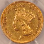 1868 $3 Indian Princess Gold Coin XF40