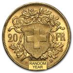 Swiss Gold 20 Francs Helvetia Coin (1897-1949)