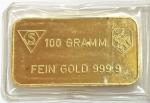 Swiss Bank 100g Gold Bar 999.9 Fine