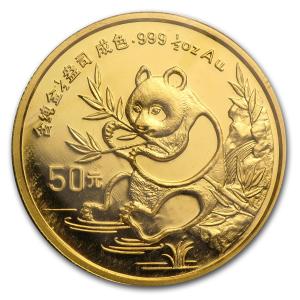 1991 China 1/2 oz Gold Panda Coin