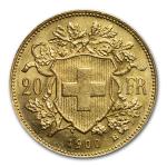1900-B Swiss Gold 20 Francs Helvetia Coin