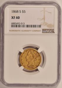 1868-S $5 Liberty Gold Half-Eagle Coin