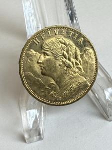 1914 B Swiss Gold 20 Francs Coin 0.1867 oz
