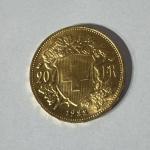 1922 Swiss Helvetia 20 Franc Gold Coin
