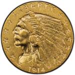 1914 Indian Head $2.50 Gold Coin - AU53