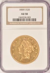 1858-S $20 Liberty Gold Double Eagle Coin