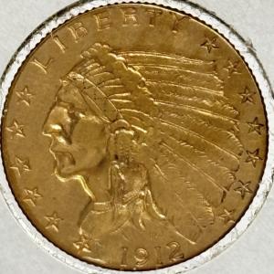 1912 Indian Head $2.50 Quarter Eagle Gold Coin