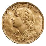 Swiss Gold 20 Franc Helvetia Coin - Random Year