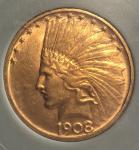 1908 D Indian Head Eagle Gold Coin $10 MS61