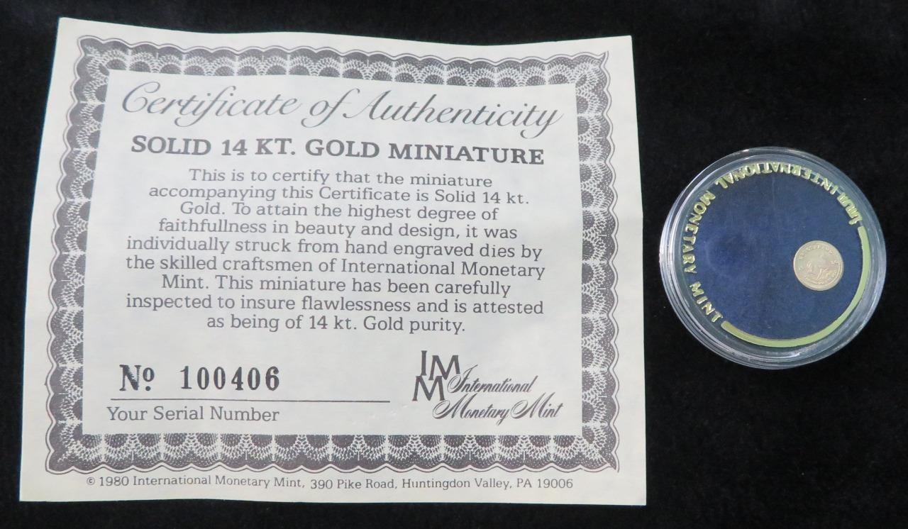 Miniature 14K Gold Krugerrand Coin with COA