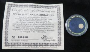 Miniature 14K Gold Krugerrand Coin with COA