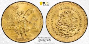 1981 Mexican Libertad Gold 1/2 Onza MS 66