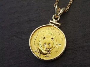 Chinese Panda Coin Pendant with Chain - 14k Gold
