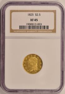1825 Capped Head $2.50 Gold Coin NGC XF45