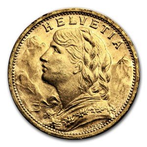 1927-B Swiss Gold 20 Franc Helvetia Coin