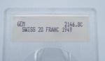 1949 B Swiss Gold 20 Franc Gem Coin