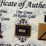1 Grain .999 Fine 24k Gold Bar with COA