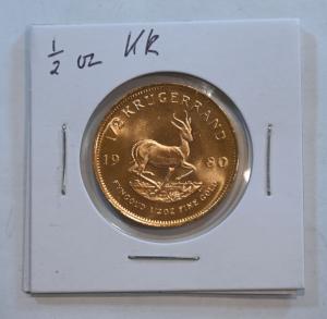 1980 South Africa 1/2 oz Gold Krugerrand Coin