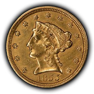 1855 Liberty Head Gold Quarter Eagle Coin