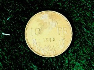 1915 B Swiss Gold 10 Franc Coin - Radiant Cross