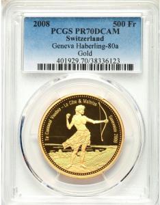 2008 Swiss Gold 500 Francs Geneva Shooting Coin