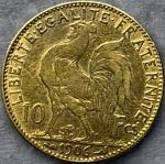 1906 France Gold 10 Francs Rooster Coin