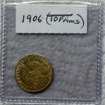 1906 France Gold 10 Francs Rooster Coin
