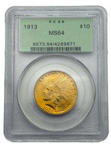 1913 $10 Indian Head Gold Eagle Coin, MS64