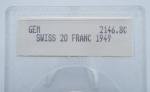 1949 B Swiss Gold 20 Franc Coin in Holder