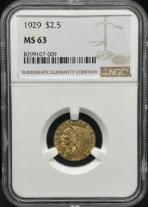 1929 Gold Indian Head Quarter Eagle - NGC MS63