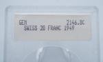 1949 Swiss Gold 20 Franc Coin in Holder