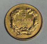 1874 $3 Indian Princess Gold Coin - XF