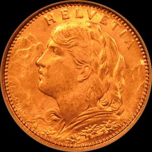1922 Switzerland Helvetica 10 Francs Gold Coin