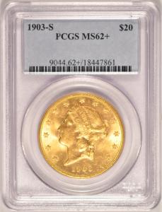 1903-S $20 Gold Double Eagle Coin PCGS MS62+