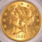1903-S $20 Gold Double Eagle Coin PCGS MS62+