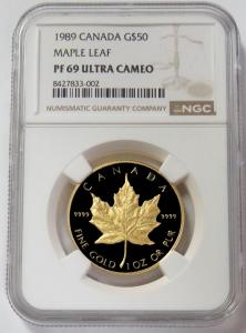 1989 Canada $50 Gold Maple Leaf Coin 1oz