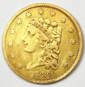 1834 Classic Gold Quarter Eagle Coin - Rare!