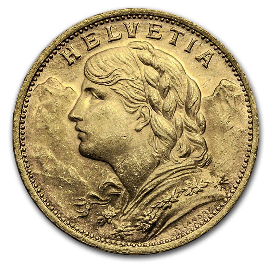 1930-B Swiss Gold 20 Francs Helvetia Coin