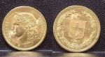 1883 Swiss Confederation Gold Helvetica Coin