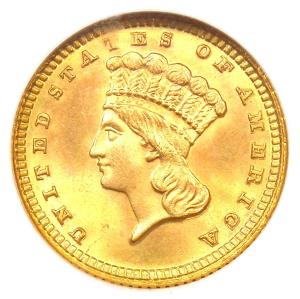 1883 Indian Gold Dollar Coin - NGC MS66